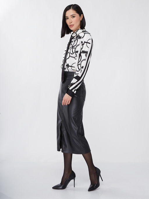 Блузка из атласной ткани OD-887-1 черно-белая - Tantino фото 5