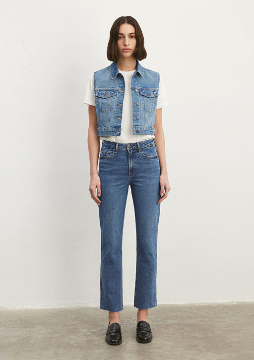 Rona Classic Denim Indigo Mavisi Jean Yelek фото 3