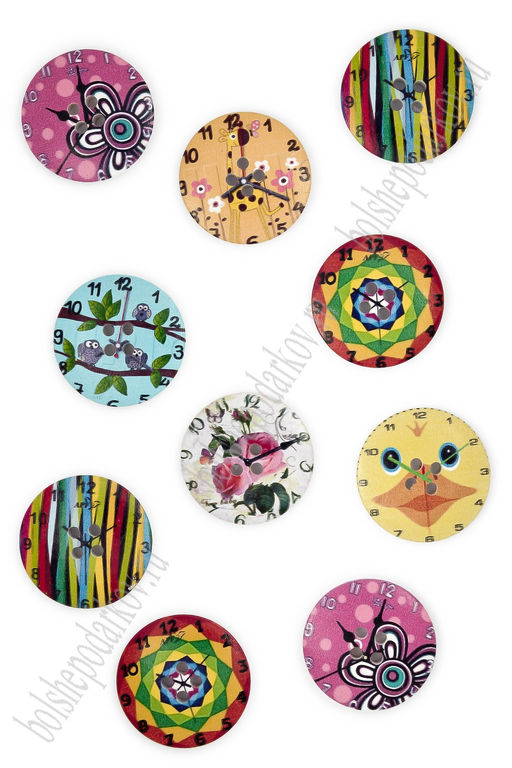Пуговицы декоративные 30 мм с рисунком "Часики" (20 шт) SF-2184