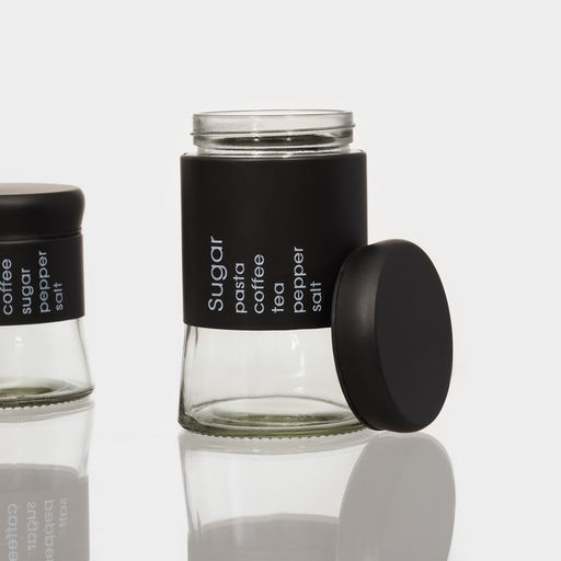 Набор банок стеклянных для сыпучих Трио, 3 предмета: 350/550/750 мл, 9.510.5/15/19.8 см, чёрный - Simaland фото 3