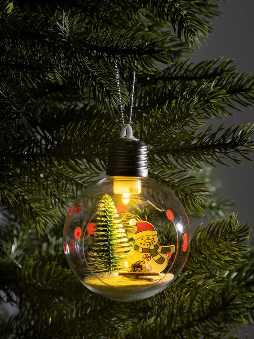 Ёлочный шар Снеговик, d=8 см, 1 LED, от батареек, свечение тёплое белое - Luazon lighting фото 2