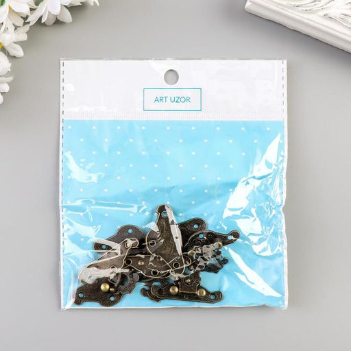 Замок металл для шкатулки «Старинный», набор 4 шт., 3.8×2.8×0.5 см