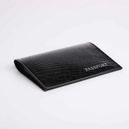 Обложка для паспорта, тиснение, крокодил, цвет чёрный - Simaland фото 3