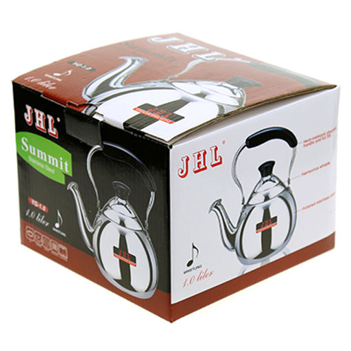 "Капля" Чайник из нержавеющей стали 1л, д13см h15см, со встроенным в крышку свистком, подвижная бакелитовая ручка, цветная коробка (Китай)