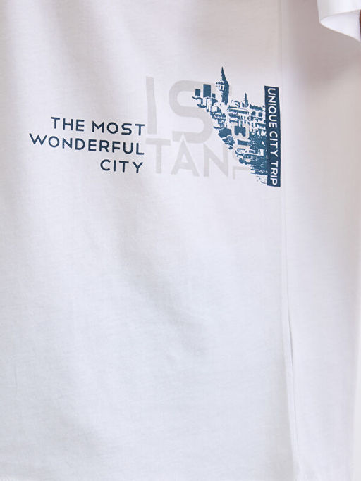 Bisiklet Yaka ?stanbul Bask?l? Erkek Ti??rt