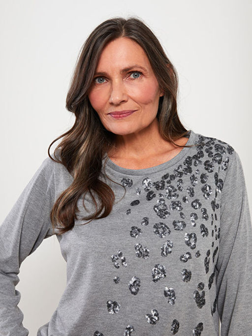 Bisiklet Yaka Pul Payet ??lemeli Uzun Kollu Kad?n Ti??rt - Waikiki фото 3