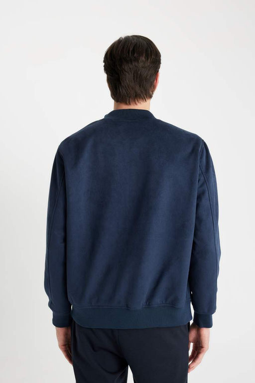 Бархатное пальто-бомбер приталенного кроя с воротником-стойкой - Defacto фото 5