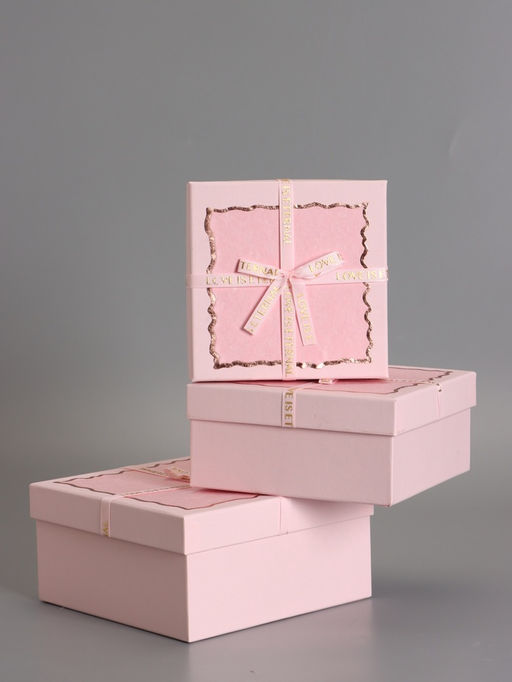 Набор подарочных коробок 3 в 1, прямоугольные с бантом, светло розовый, 19×19×9.8; 17×17×8; 15×15×6.5 см