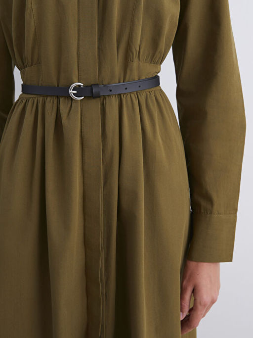 Beli Kemerli Poplin G?mlek Elbise