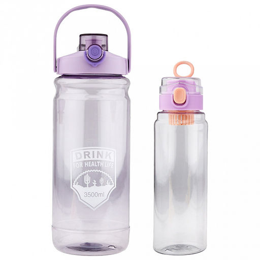 Бутылка пластмассовая для воды (напитков), набор 2 штуки: 1л д8см h21см, герметичная, закручивающаяся крышка с кнопкой-фиксатором, силиконовый подвес, фильтр; 2,8л д11,6см h32см, герметичная, закручивающаяся крышка с поильником, с кнопкой-фиксатором, - Домашняя мода фото 2