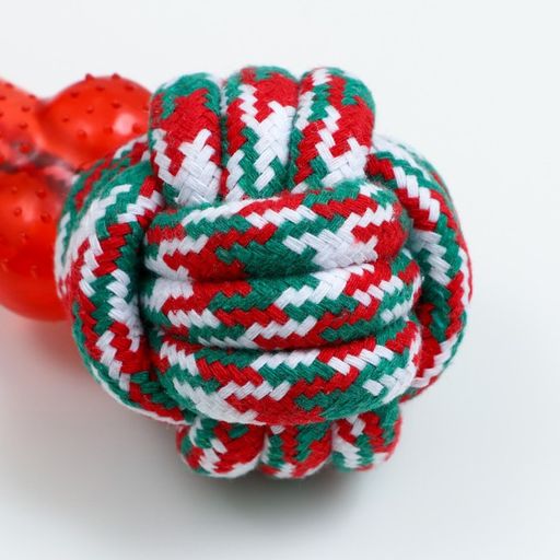 Игрушка канатная с косточкой, до 150 г, до 40 см, красно-бело-зелёная - Пижон фото 3