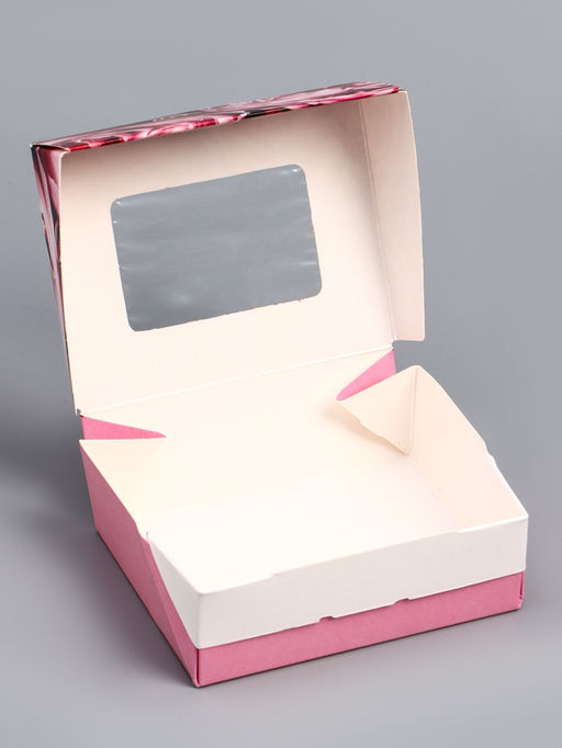 Цена за 20 шт. Коробка подарочная складная с окном «Розы» 10×8×3.5 см