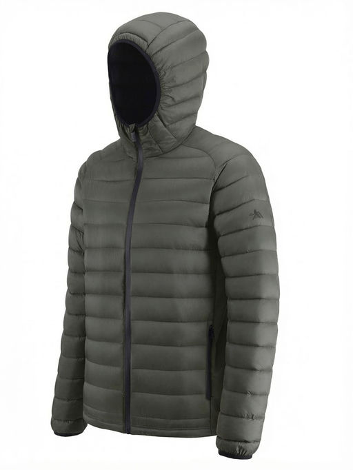 Куртка мужская гибридная стёганая с капюшоном с графеновой подкладкой цвета хаки 9621_1Kh