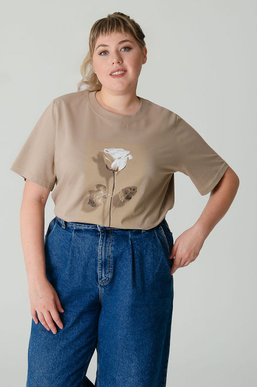 Арт. 31137 Футболка женская оверсайз 50-58 (5 шт) Цвет:бежевый - Калинка фото 16