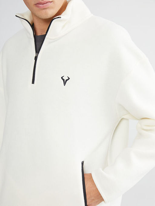 Fermuarl? Dik Yaka Uzun Kollu Erkek Sweatshirt