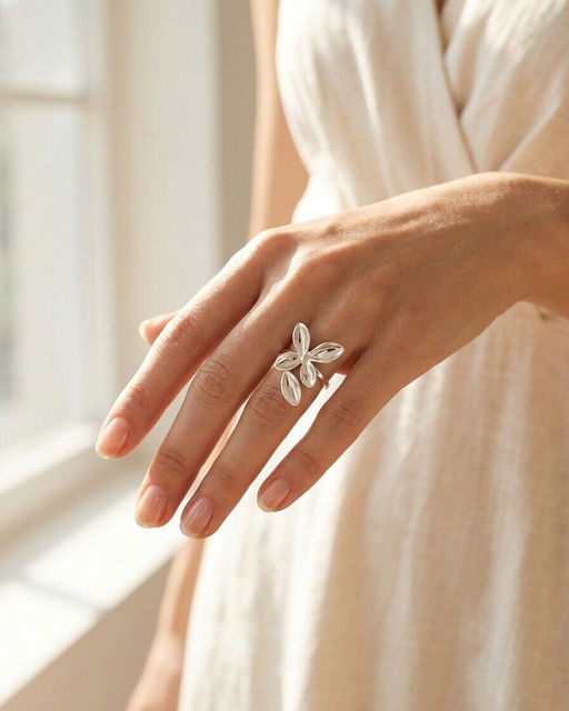 Кольцо с белым серебрением