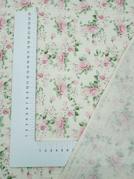 Муслин двухслойный с эф.жатости Розовый каприз цв.кремовый, ш.1.4м, хлопок-100%, 120гр/м.кв - Купава фото 4