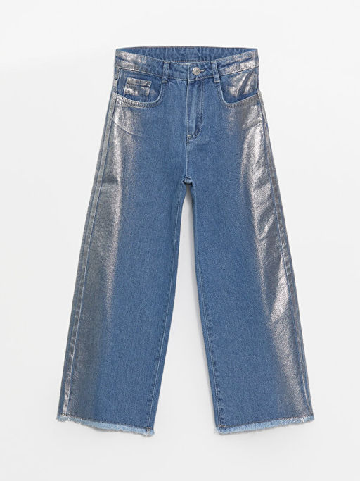 Hologram Bask?l? Wideleg K?z ?ocuk Jean Pantolon