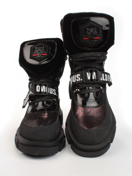 01-H016-362-Y197Q/Q28K GUN/BLACK Ботинки демисезонные женские (натуральная кожа, байка)