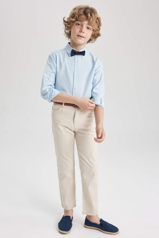 Габардиновые брюки-двойка для мальчиков с поясом - Defacto фото 2