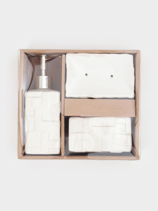 Набор для ванной «Плетение», 3 предмета, дозатор, стакан, мыльница, белый