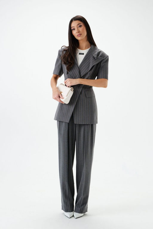 Пальто-пиджак Annete А5447 двубортный костюмная ткань серый  фото 3