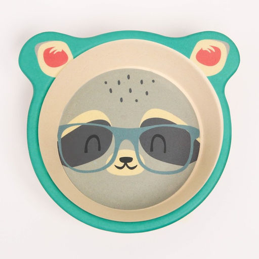 Набор детской бамбуковой посуды Енотик, тарелка, миска, стакан, приборы, 5 предметов - Крошка я фото 6