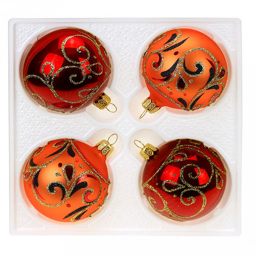 Елочная игрушка шар стеклянная Боярушка д6см, ручная художественная роспись, подарочная упаковка, набор 4шт (Россия) - Домашняя мода фото 4