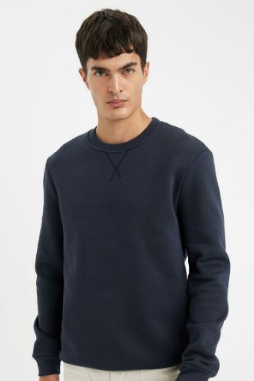 Regular Fit Bisiklet Yaka Kal?n Basic Duz Sweatshirt