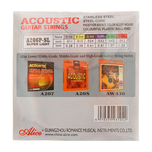 Струны для акустической гитары Alice A206P-SL Super Light, фосфорная бронза