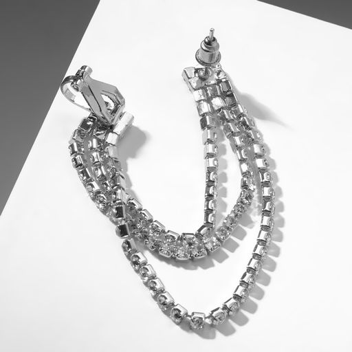 Серьга Кафф висячие нити, цвет белый в серебре - Queen fair фото 3