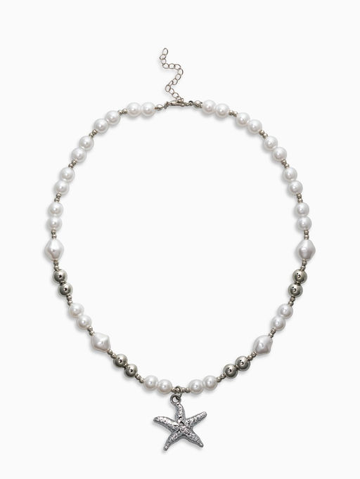 Кулон на жемчужных бусах «Морская звезда», 55 см, белый в серебре