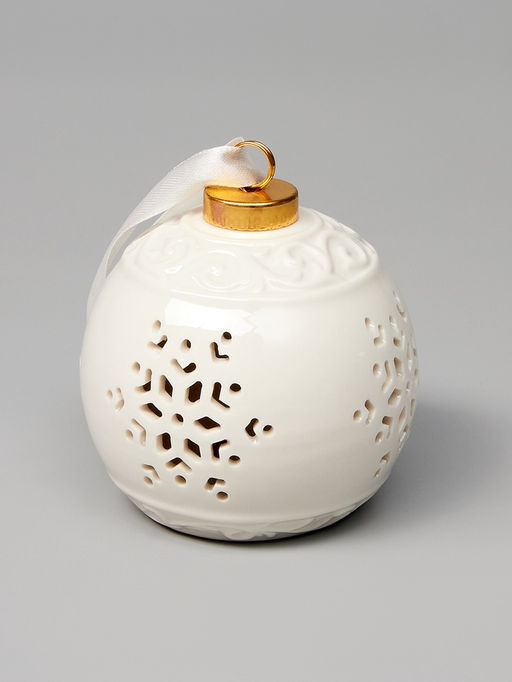 Ёлочный шар с подсветкой Снежинка, 108.88.8 см, 1 LED, от батареек LR443, керамика, свечение тёплое белое - Luazon lighting фото 3