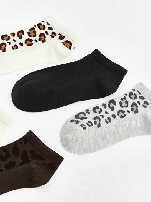 Leopar Desenli Kad?n Patik ?orap 5li