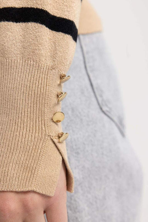 Полосатый свитер обычного кроя с круглым вырезом - Defacto фото 5