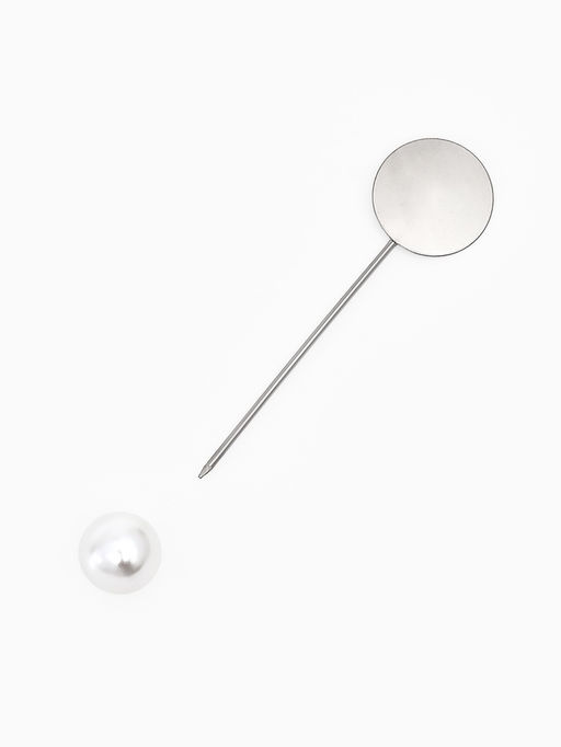 Основа Брошь-игла с бусиной d=1 см (набор 5 шт.), L=5 см, площадка 1.5 см, цвет серебро