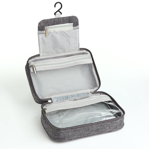Косметичка-несессер дорожная на молнии, с крючком, с ручкой, серая - Simaland фото 3