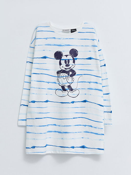 Bisiklet Yaka Mickey Mouse Bask?l? Uzun Kollu Pamuklu K?z ?ocuk Tunik