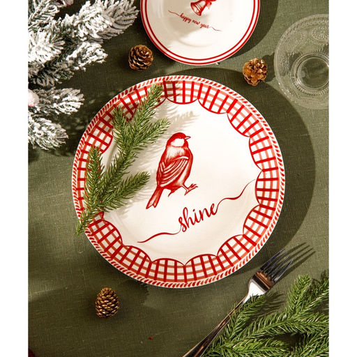 Тарелка новогодняя SL Home «Прекрасное время», постановочная, d=27 см, фарфор, белая, красная