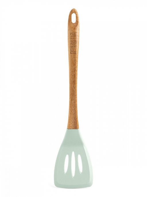 Лопатка силиконовая с прорезями 34x7,5x1,6 мятный силикон, дерево акации - Denastia фото 5