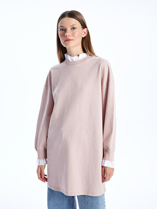 Bisiklet Yaka D?z Uzun Kollu Kad?n Sweatshirt Tunik