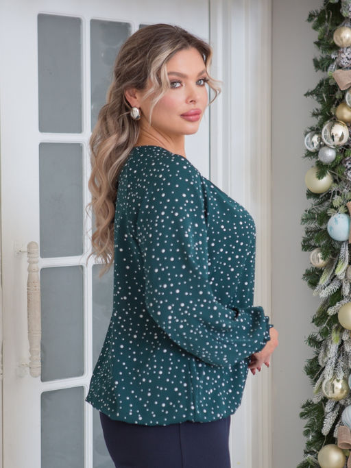 Блузка 1464 зеленый в горошек