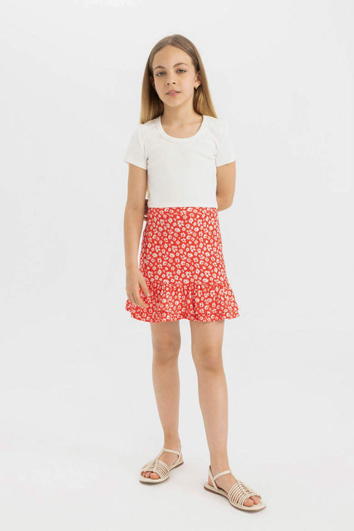 Облегающая футболка с круглым вырезом для девочек, базовая футболка в рубчик с короткими рукавами - Defacto фото 2