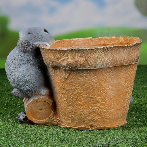 Фигурное кашпо для цветов Зайцы у горшочка, 17 см, полистоун - Хорошие сувениры фото 2