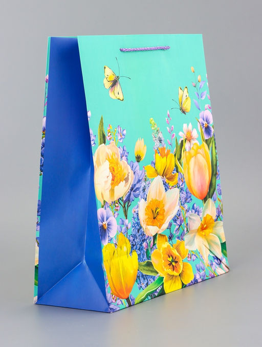 Цена за 2 шт. Пакет подарочный ламинированный вертикальный Цветочная панорама, 26?12?32 см