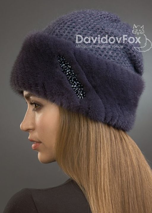 Шапка Лия норка трикотаж байкал