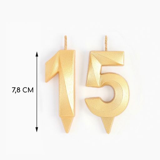 Свеча в торт юбилейная Грань (набор 2 в 1), цифра 15, цифра 51, золотой металлик, 6,5 см - Страна карнавалия фото 2