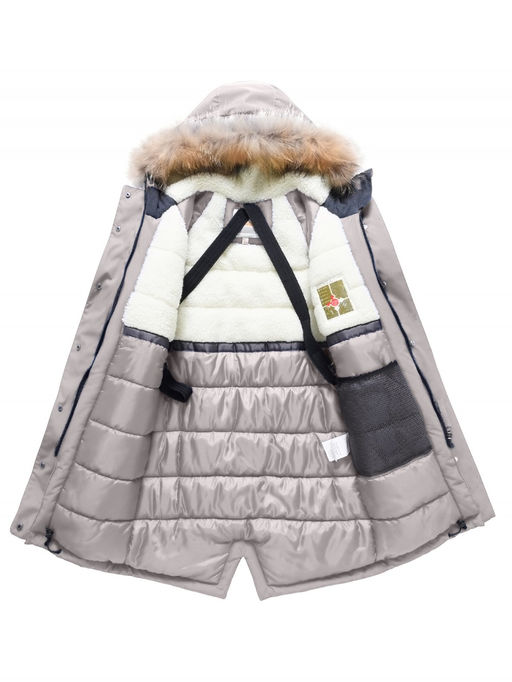 Парка зимняя подростковая для девочки с капюшоном и мехом бежевого цвета 9536B - Valianly фото 10