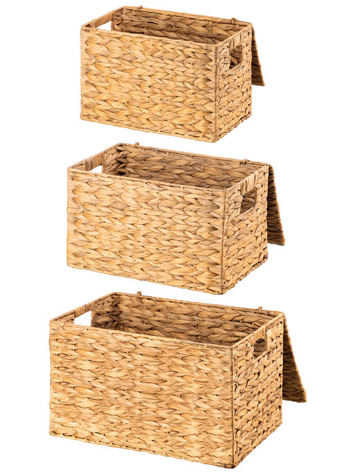 Набор 3 плетенных корзин, 45*30,5*27 см, 40,5*25*24 см, 35*21*23 см, с крышками, водный гиацинт