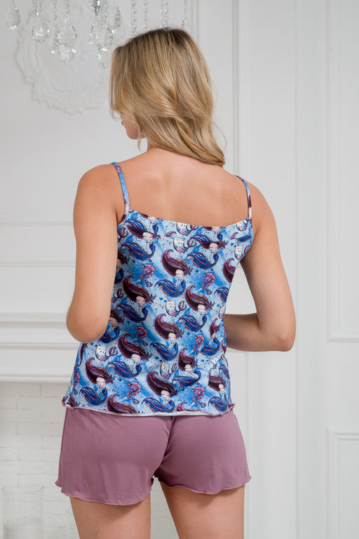 Пижама женская из топа на бретелях и шорт из кулирки с лайкрой Fairy-tale русалки, розовый - Амадэль фото 9